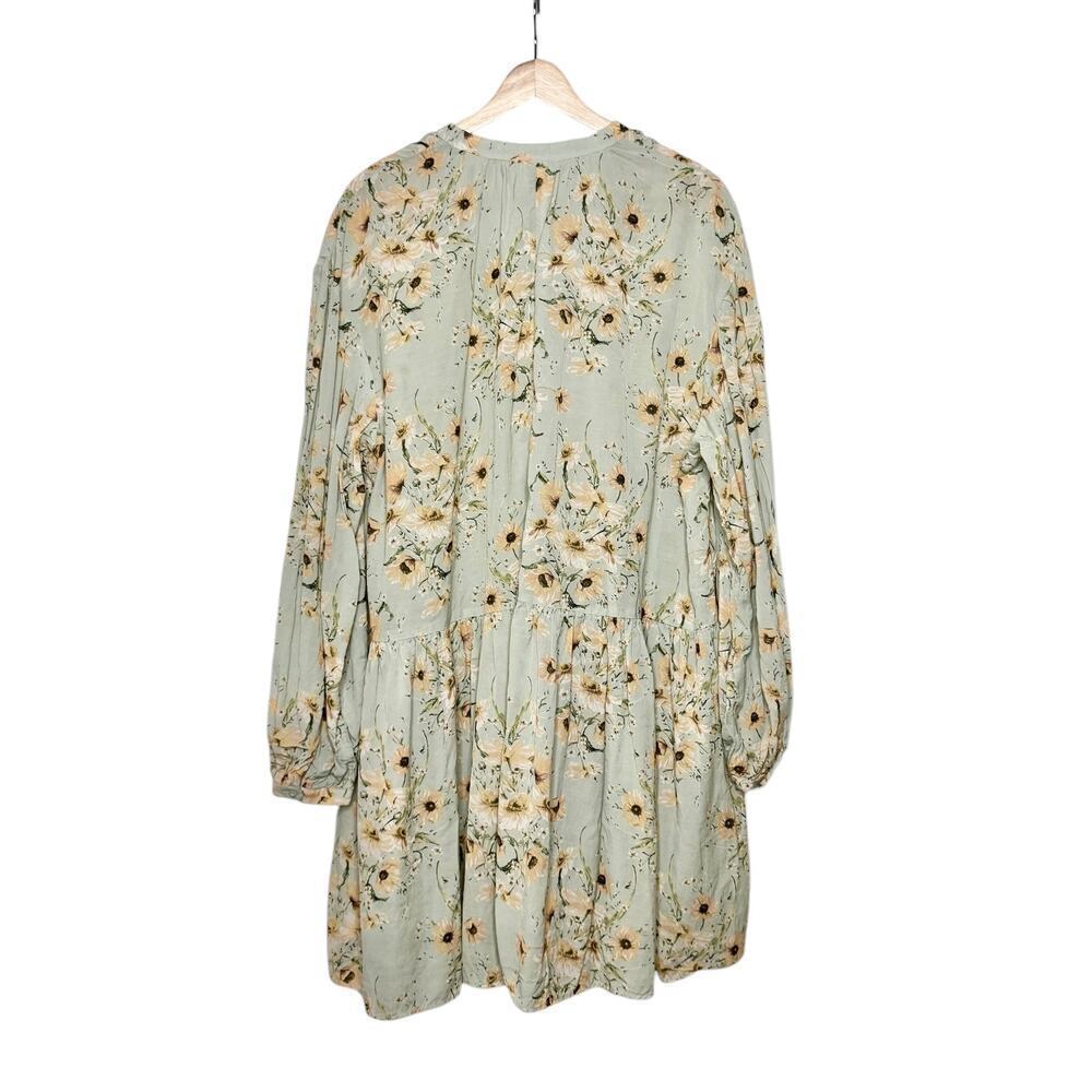 H&M Sunflowers Floral Balloon Sleeve Boxy Relaxed Drop Waist Shift Dress Size 12 - Picture 7 of 9